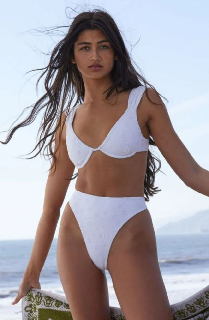 PACSUN Eco 2 Pc Bikini Women's Size XS White Layla Eyelet Lace High Waisted NEW
